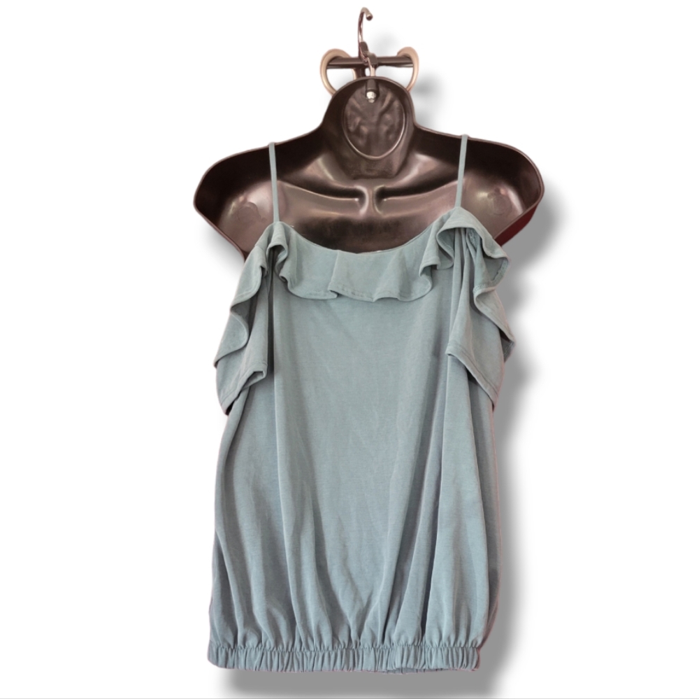 Green Envelope NWT Modal Blue-Gray Ruffled Tank Sz Med - Picture 3 of 4